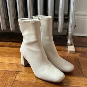 White Square Toe Ankle Boots